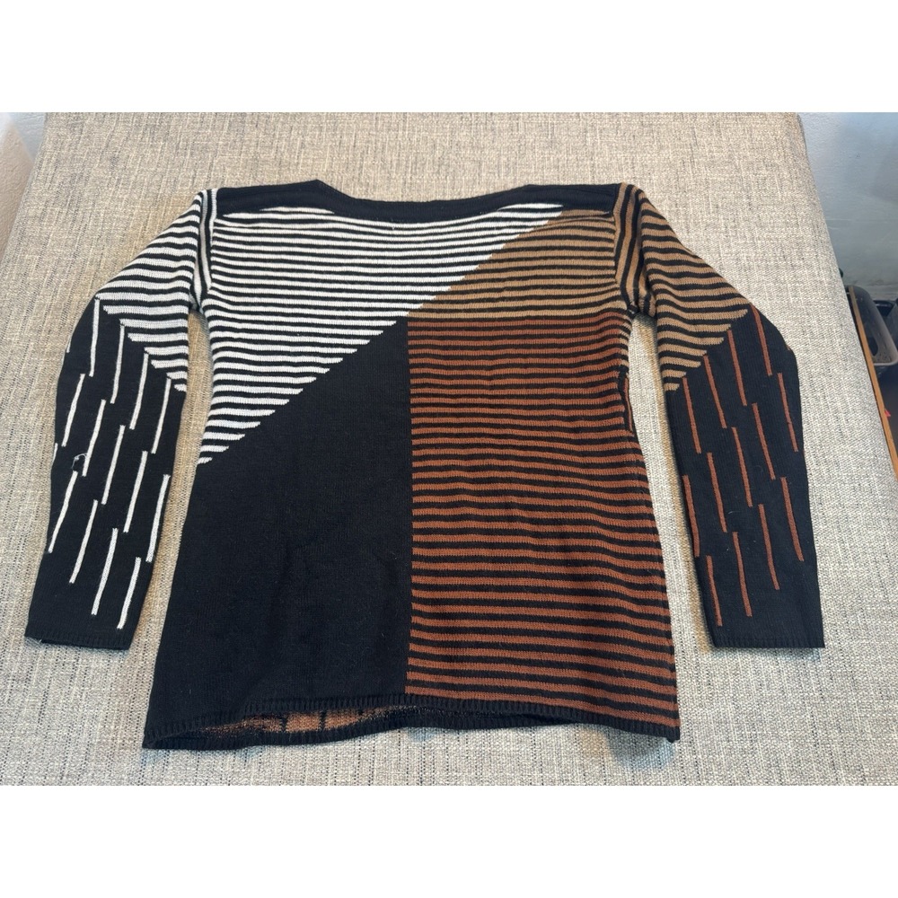 Nic + Zoe Womens Hazy Stripe Lightweight Sweater. Size Medium Brown White Black - Picture 9 of 11